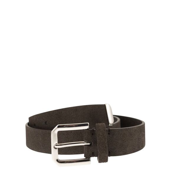 Brunello Cucinelli Men Inverted Leather Belt With Square Buckle And Toecap